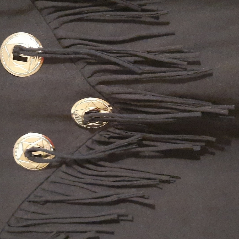Navy fringe Wester style short sleeve shirt with silver medallions Vintage